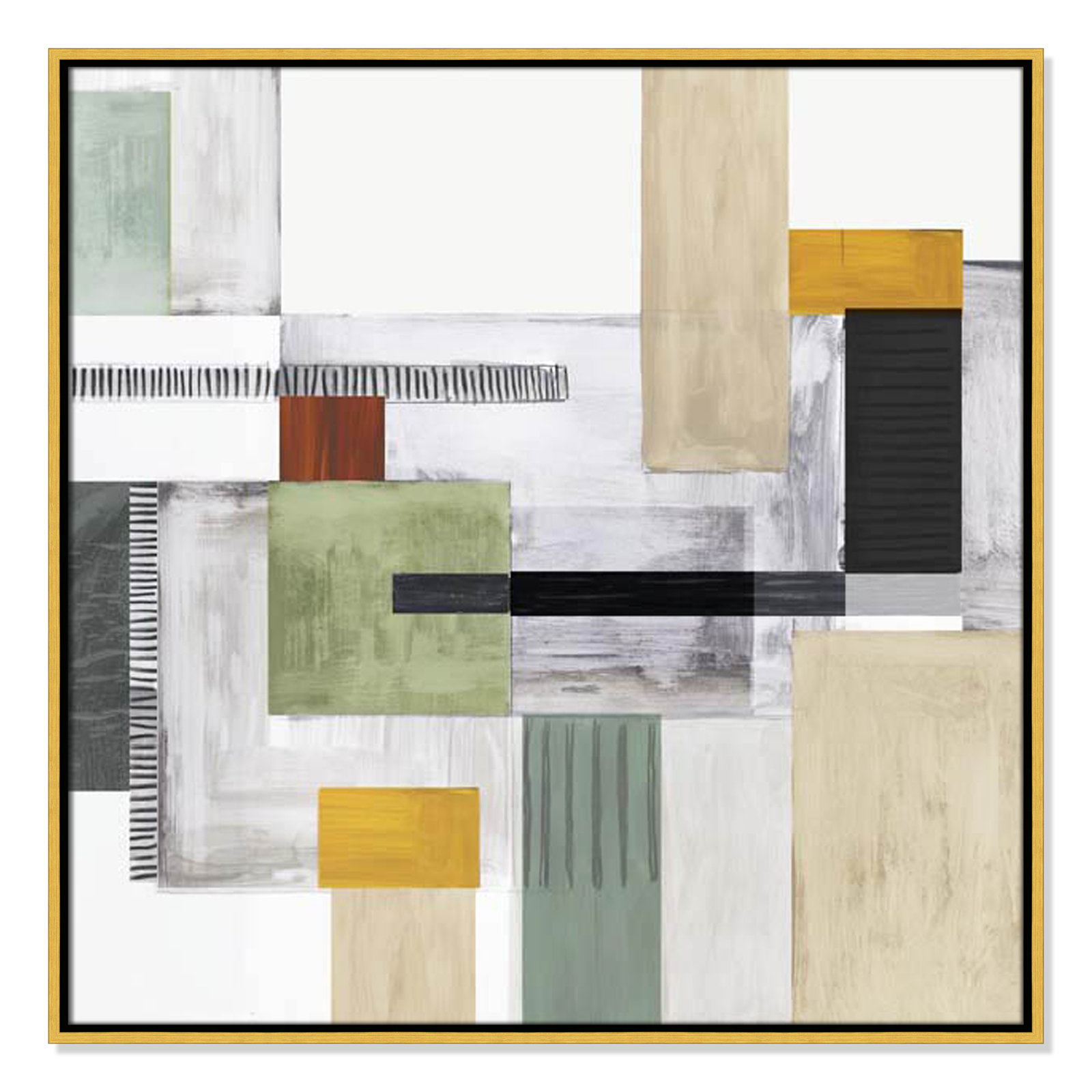 Playful Blocks Print, 31.5" H x 31.5" W x 2" D, Gold Floater Framed