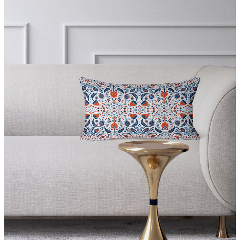 Coussin Flowering Meadows, Bleu / Orange