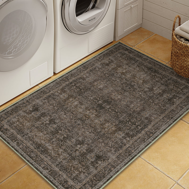 Tapis floral rétro brun, Rectangulaire 3 pi x 5 pi