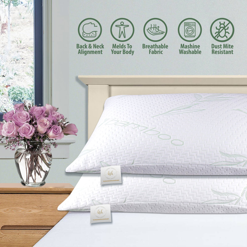 King Size Hypoallergenic Memory Foam Bamboo Pillows (Set of 2)
