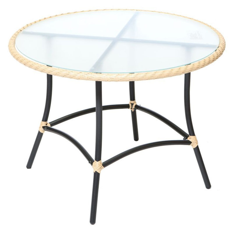 Phil Round Glass Outdoor Dining Table - 100 cm W 100 cm D, Natural