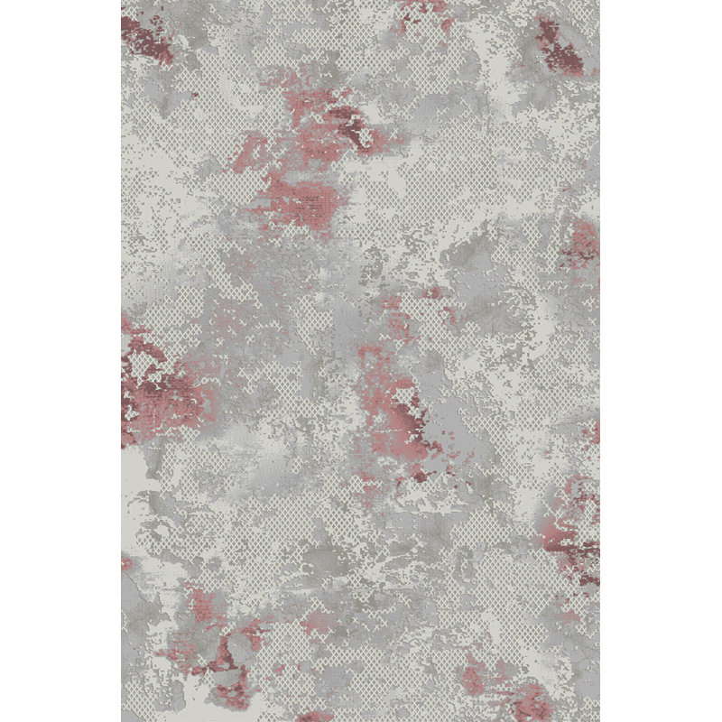 Tapis marocain noué à la main en rouge / gris, Rectangle 59 po x 92 po