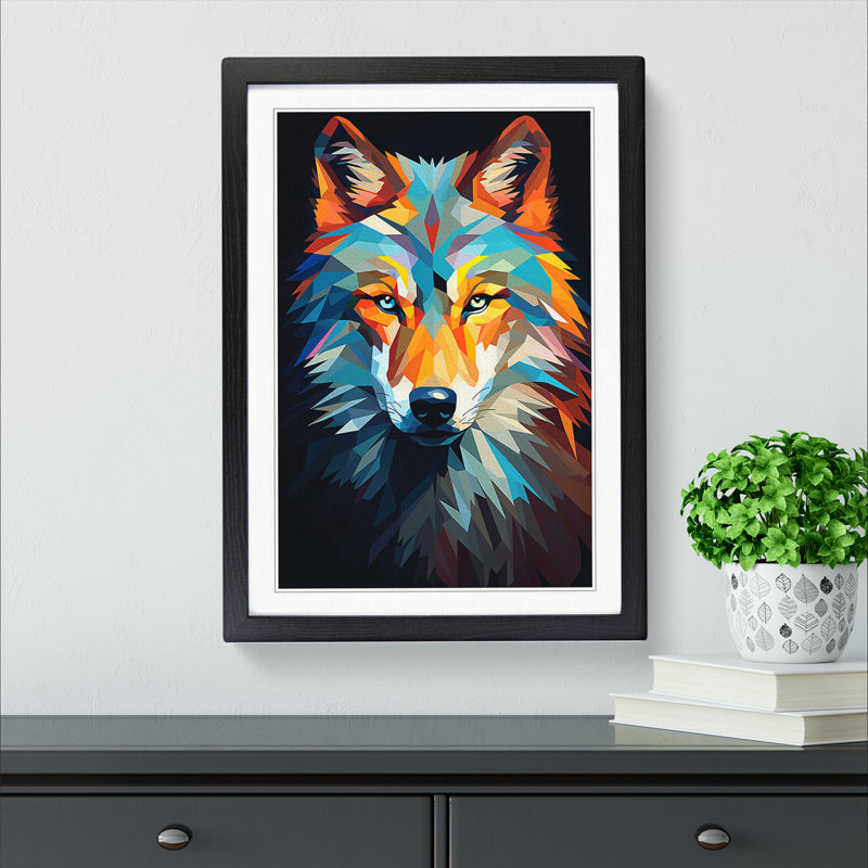 Wolf Minimalism - Framed Print, 34cm H x 25cm W x 2cm D, Black