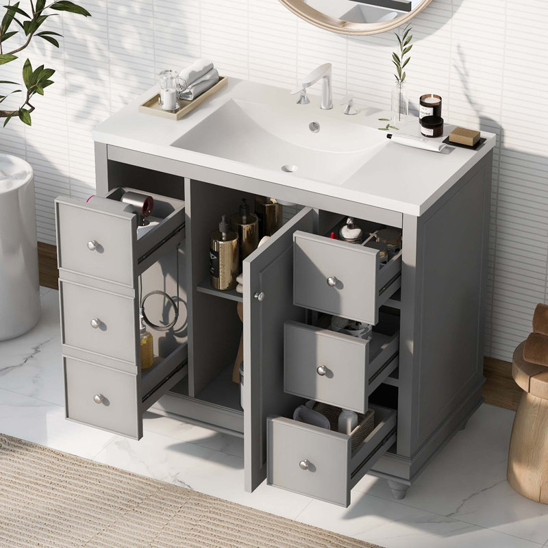 Meuble-lavabo simple 36 po avec plateau Dayleen, Gris