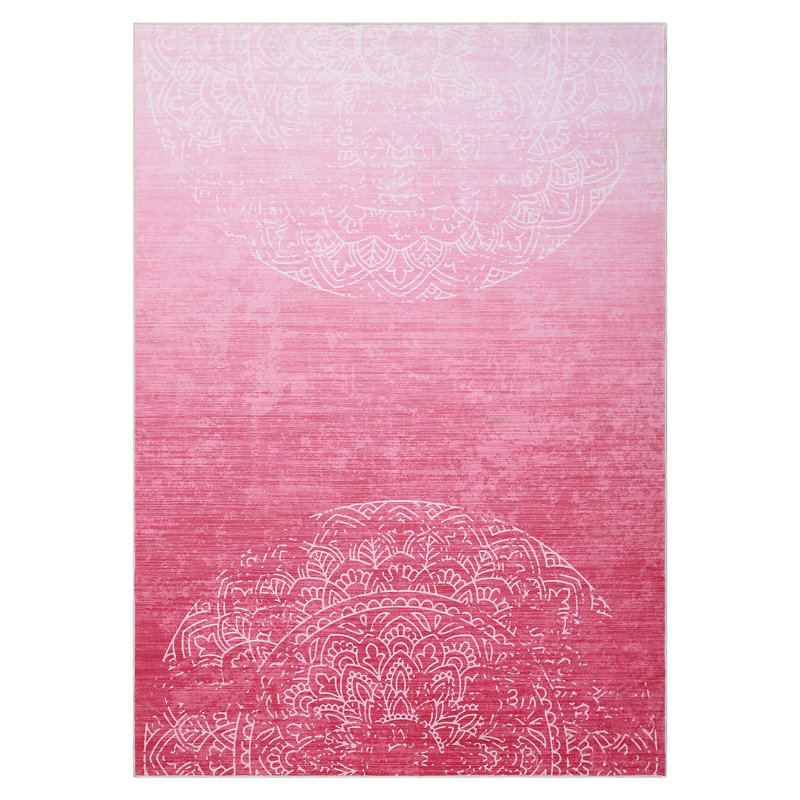 Living Room Rug 8x10 Modern Ombre Rug Washable Rug Distressed Pink Rug, Soft Stain Resistant Rug, Non Slip Low Pile Thin Rug, Indoor Foldable Printed Rug for Bedroom, Nursery