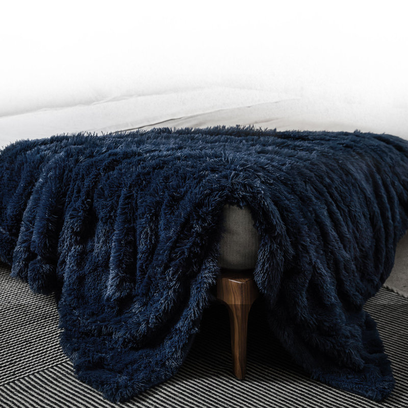 Reversible Faux Fur and Fleece Throw Blanket, 50"x60"