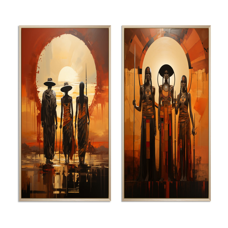 «Native American Art Tribal Vision», 2 pièces, Encadrement brun, H 20 po x l 24 po