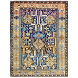 Blue Color Rustic Tribal Perpedil Design Square Antique Caucasian Shirvan Rug