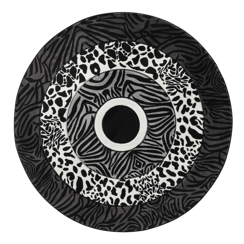 Tapis noir / gris Gerania Southwestern, Rond 8 pi 1 po