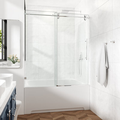 44-49" W X 60" H Frameless Single Sliding Shower Tub Door - Round Top Rail