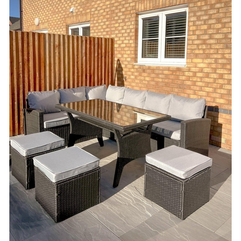 Bernardina 9 - Person Rattan with Cushions, Black