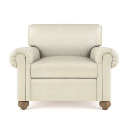 Leroy Leather Armchair, 36" H x 41" W x 49" D, Weathered, Box Weave Linen Silver Streak