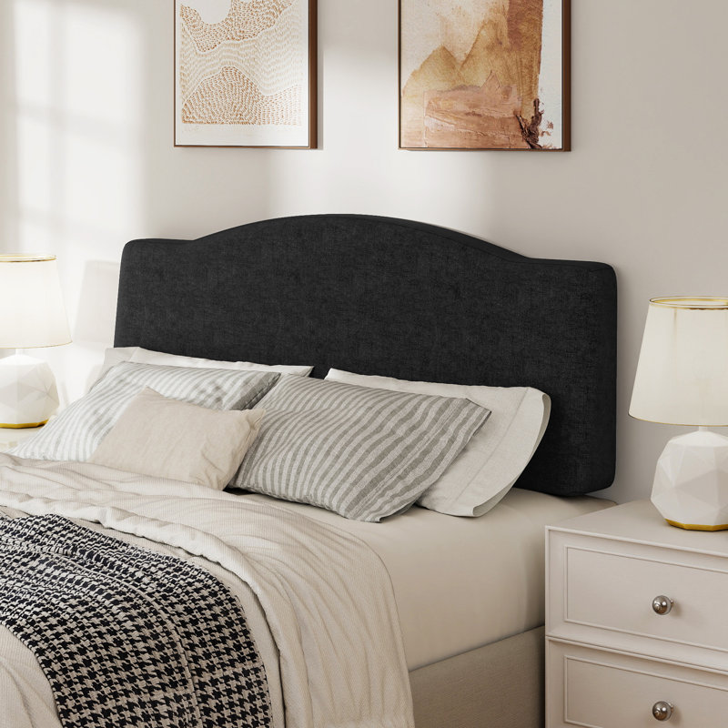 Upholstered Linen Headboard with Adjustable Height, Black, Full