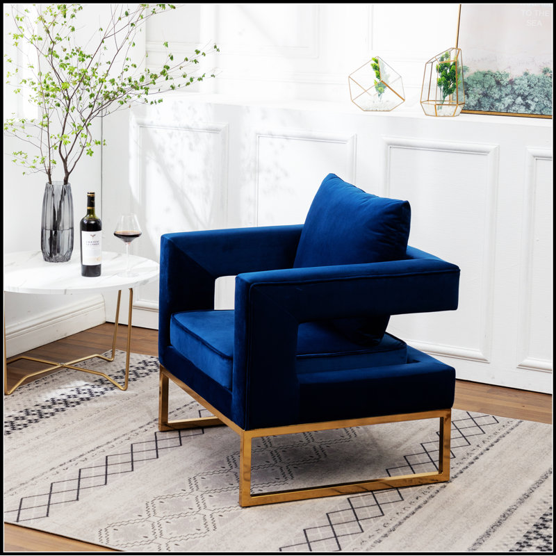 Chaise avec accoudoirs rembourrée Lenola, Bleu