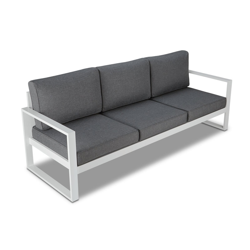 Baltic White Metal Outdoor Sofa with Gray Cushions