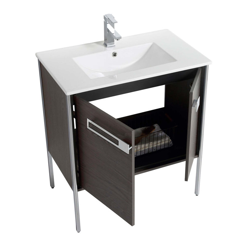 Meuble-lavabo simple 30 po, Chêne noir, Chrome poli