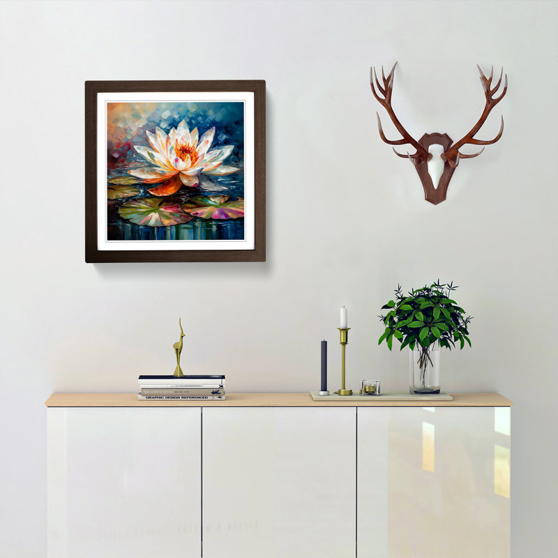 Water Lily Flower Abstract Art - Framed Print, Walnut