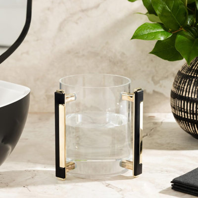Acrylic Judaica Washing Cup Black Gold Handles
