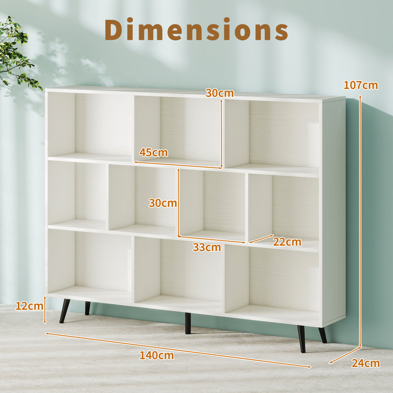107cm H Metal Standard Bookcase, (10 Shelves) 107cm H x 140cm W x 24cm D, White
