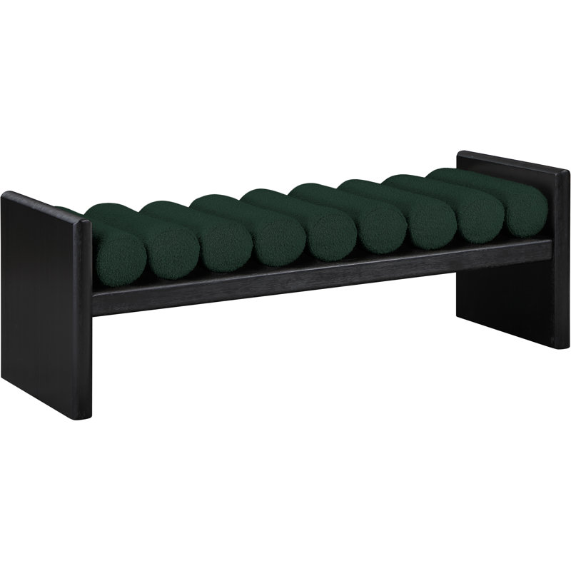 Waverly Boucle Wood Bench, Green Boucle Fabric / Black Finish, 18" H x 52" W x 19" D