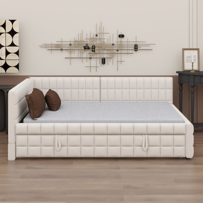 L-Shaped Upholstered Daybed With Pop Up Trundle And USB Ports