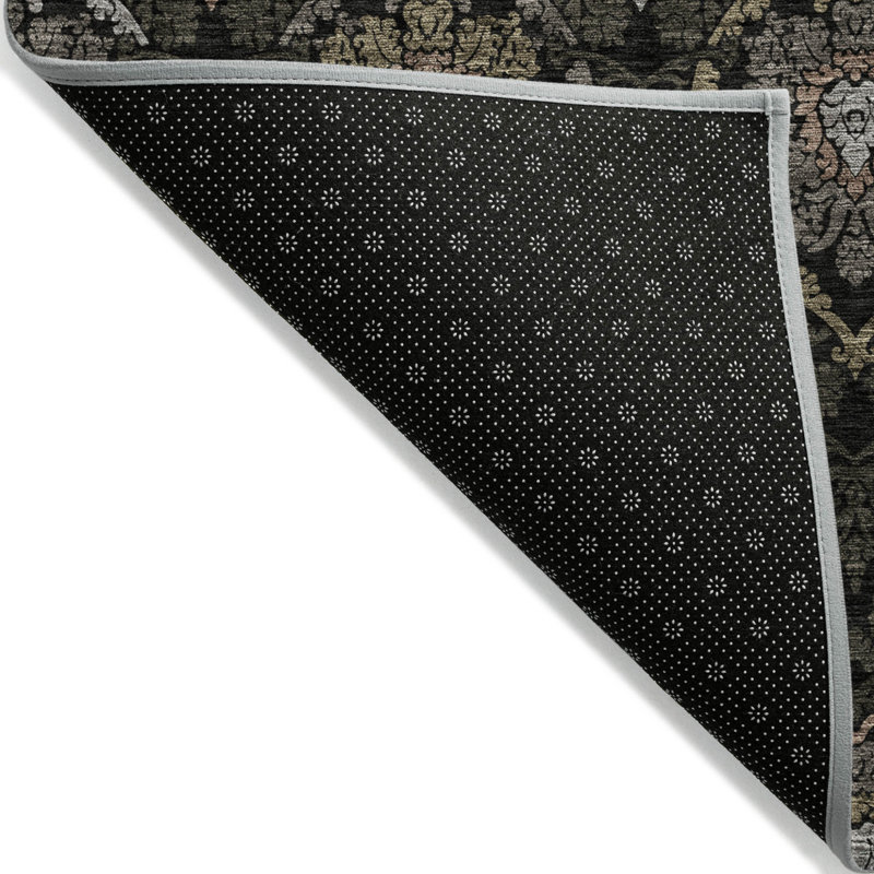 3' X 5' Black Gray And Brown Medallion Washable Indoor Outdoor Area Rug