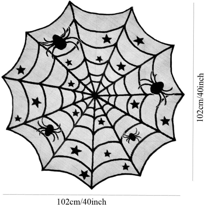 Spider Web Table Cloth Halloween Cobweb Lace Fabric Runner Cover-Round diameter 40 inch