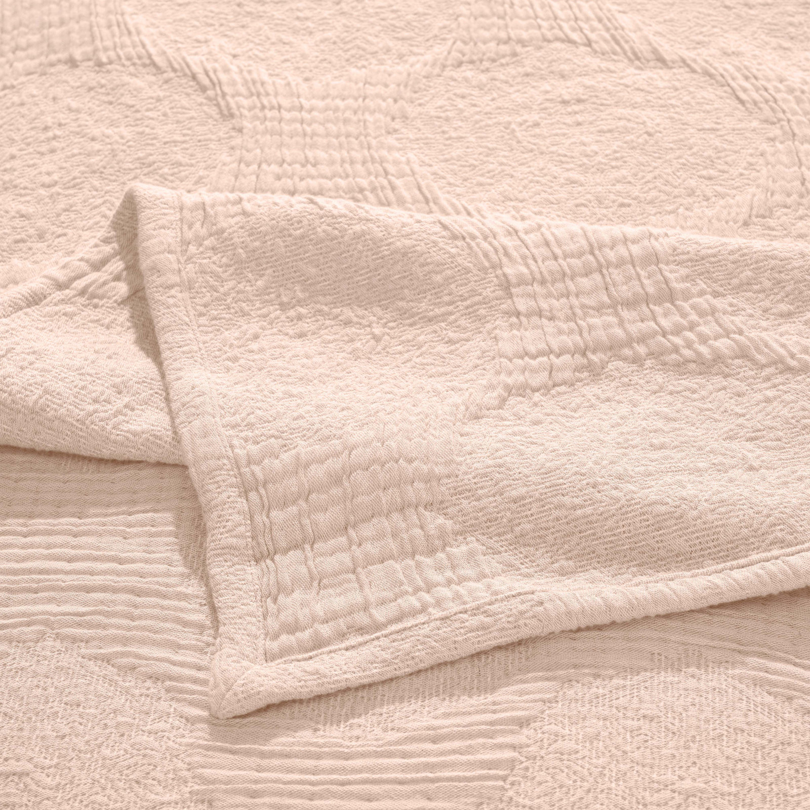 Tanta Cotton Medium Weight Textured Modern Circles Woven Coverlet, Queen Coverlet, Blush