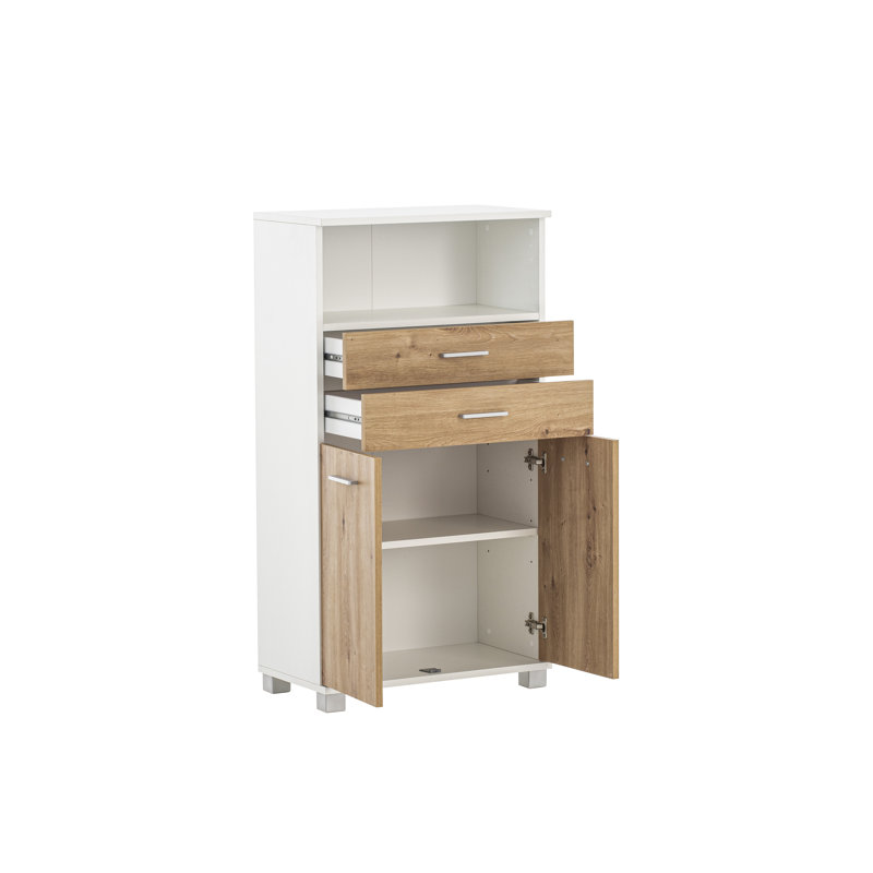 Hafley Bathroom Cabinet, Matte White/Artisan Oak Decor/Silver