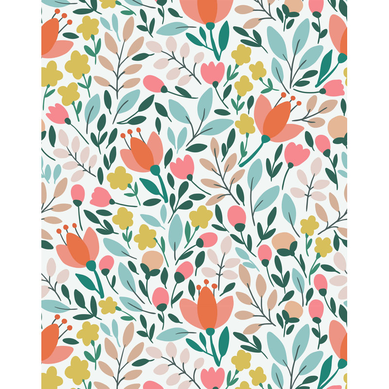 Ormiston Modern Illustrated Delicate Floral Wallpaper, White