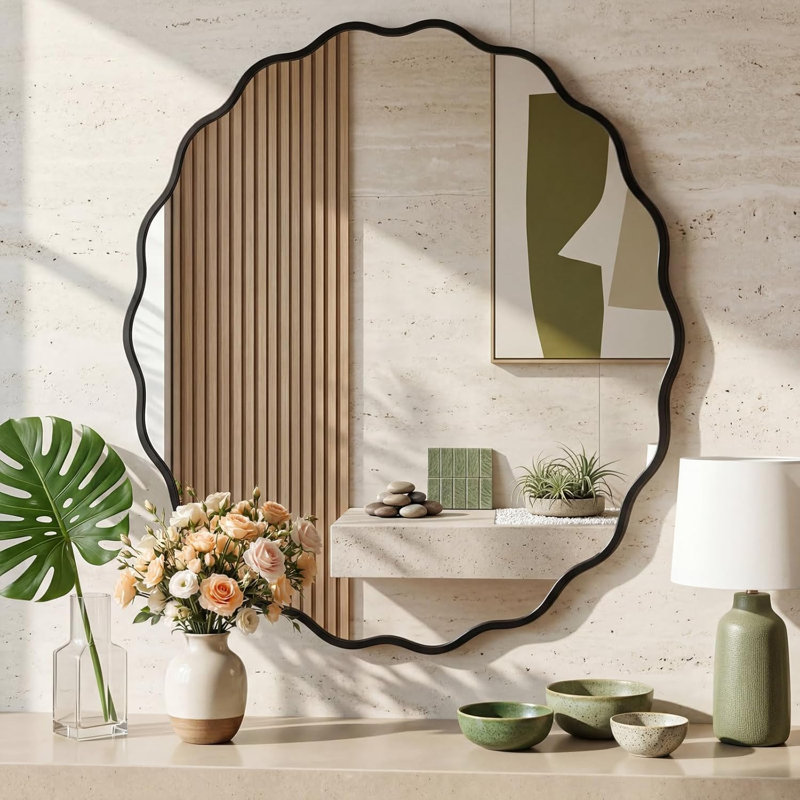 Metal Round Mirror, Black