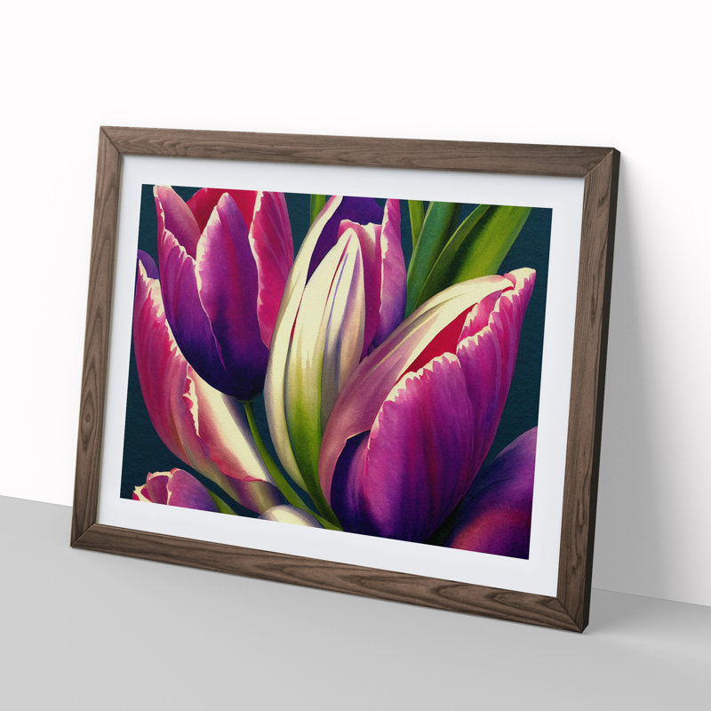 Dreamy Tulip Flowers 1 Piece Single Picture Frame Painting, 34cm H x 46cm W x 2cm D, Walnut