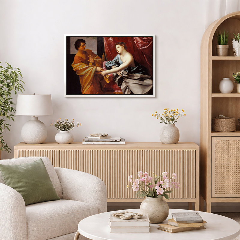 «Baroque Biblical Encounter», reproduction d'art sur toile encadrée, H 24 po x l 36 po, Cadre flottant blanc