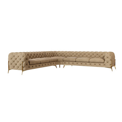 Chesterfield Corner Sofa L-Shape  with Gold Metal Legs