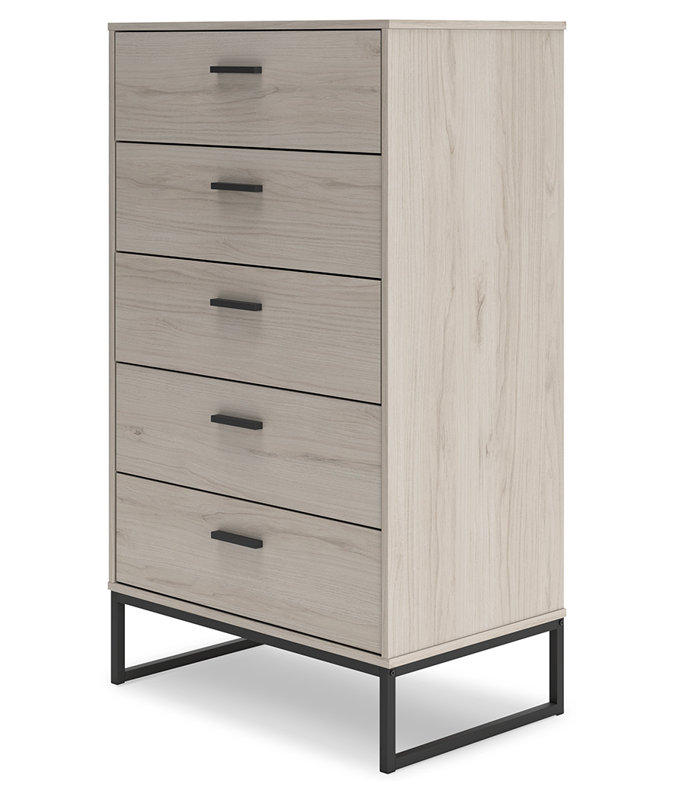 Socalle Mid-Century 5-Drawer Chest in Light Wood and Black