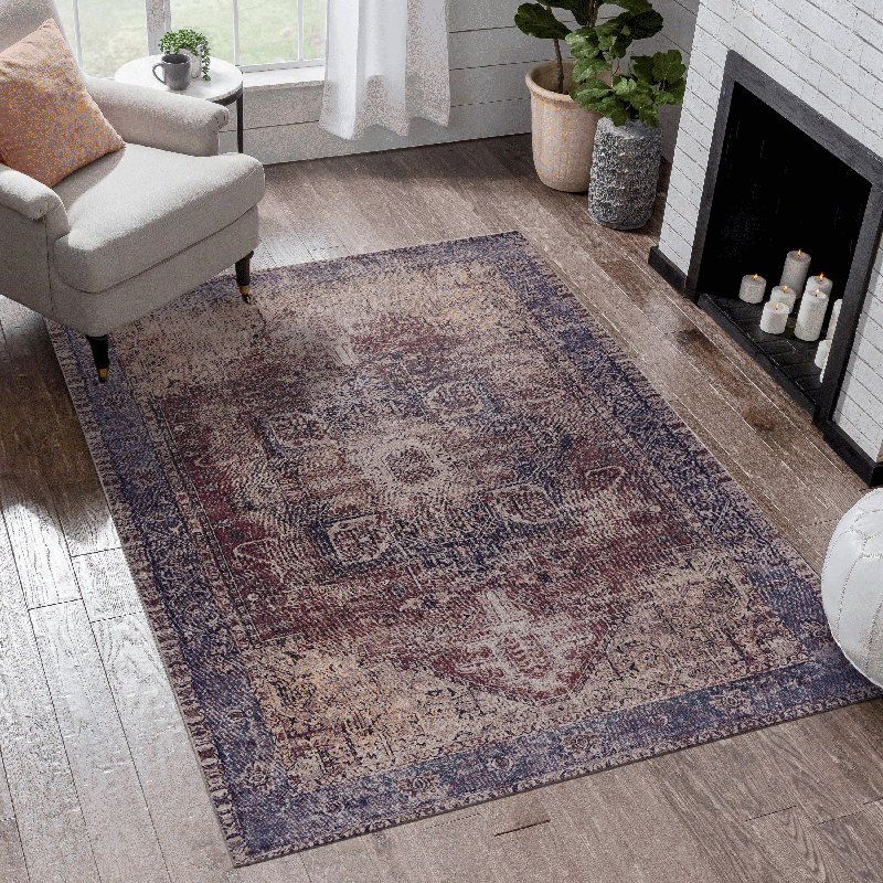 MAVAL Burgundy Washable Rug 3X5 Area Rug (Burgundy, 3' X 5'), Rectangle 3' x 5'