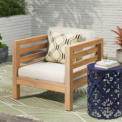 Fauteuil club beige - Bois et coussins imperméables pour l'extérieur avec
