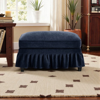 35 Inch Chenille Ottoman with Removable Skirt, Multi-Functional Footrest and Coffee Table