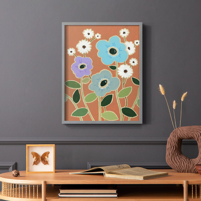 Reproduction encadrée florale sur bois IV, Gris, H 10 po x l 8 po