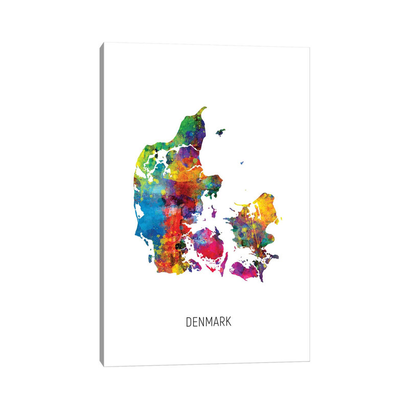 «Danemark Map» par Michael Tompsett, impression sur toile tendue, H 60 po x l 40po x P 1,5 po