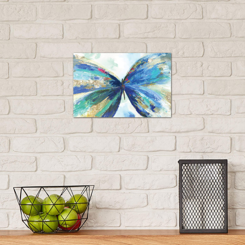 Blue Butterfly 1 Piece Painting on Canvas, 20.32 cm H x 30.48 cm W, Wrapped Canvas