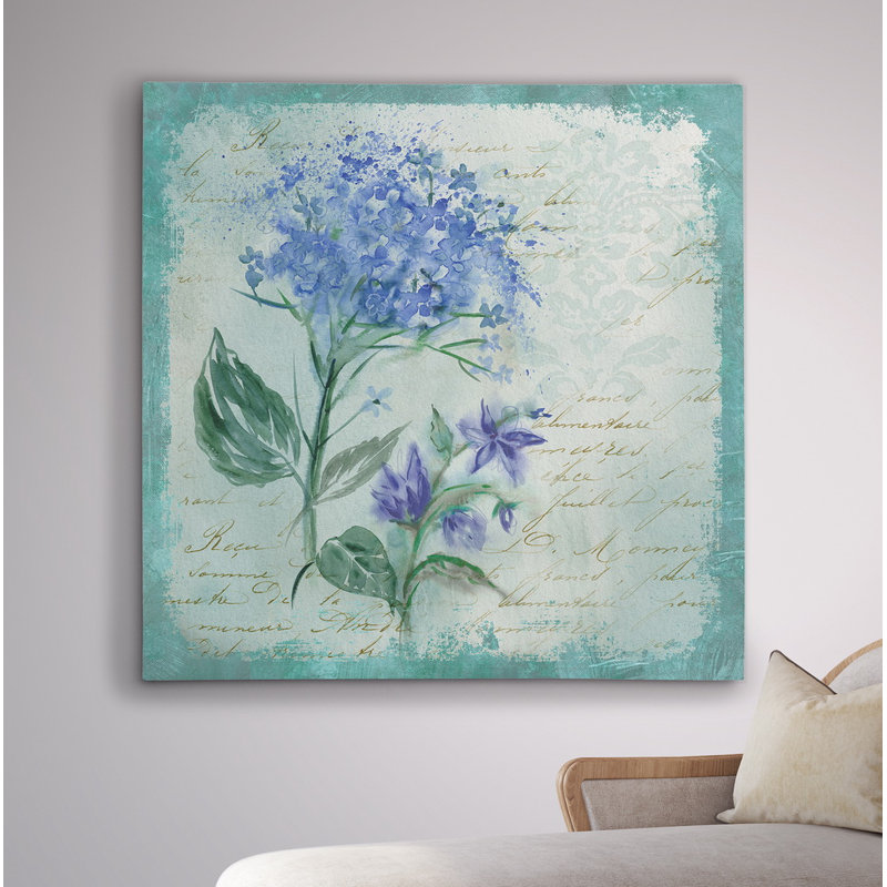 « hortensia medley », reproduction de peinture à l’huile sur toile tendue, H 16 po x l 16 po x P 1,5 po, Toile tendue