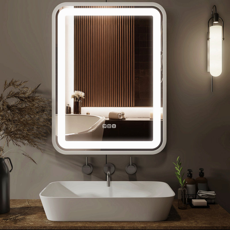 Miroir de salle de bain pour salle de bain avec lumière pour mur Miroir de maquillage à cadre 36 x 28 à DEL Smart Smart