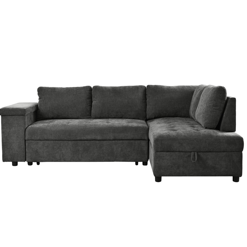 L Shaped Grey With Pull Out Bed And Functional Feature Concealed Storage Spaces