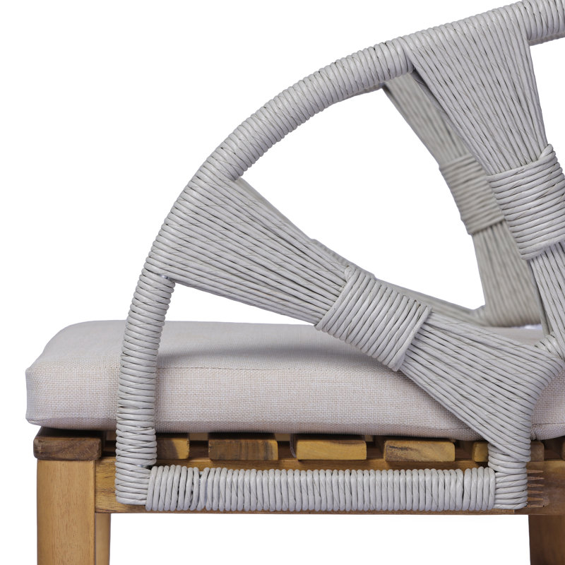 Ensemble repas d'extérieur en bois d'acacia pour 4 personnes avec dossier et coussins en osier Nautira, Grey Wicker/Teak