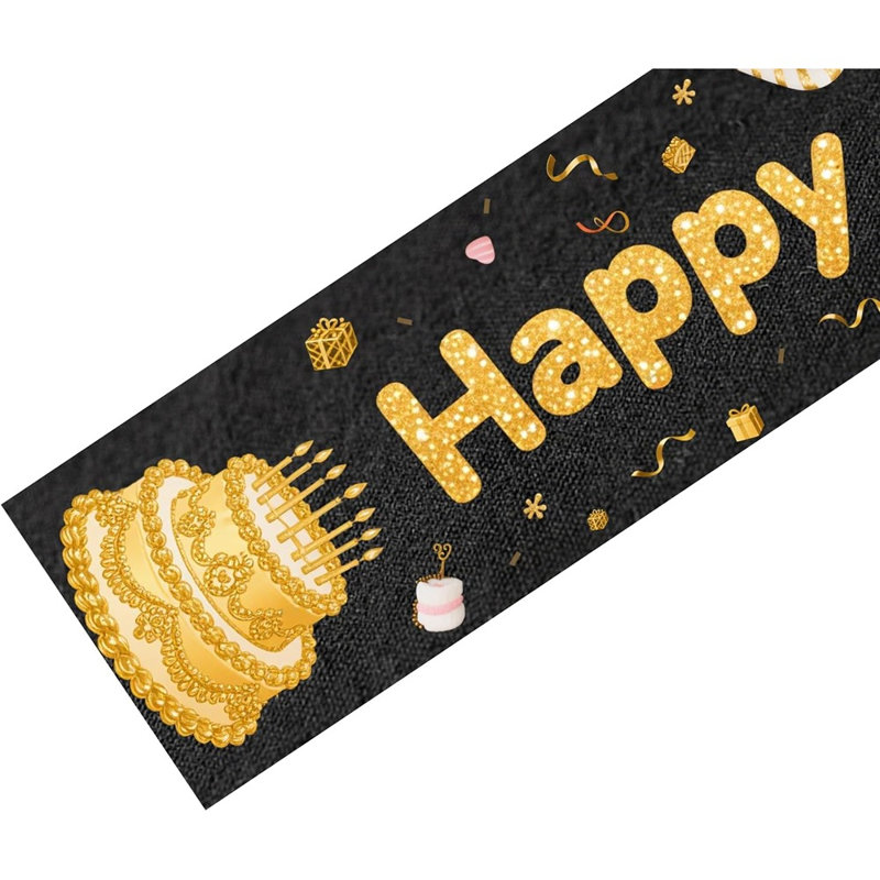 Table Runner - Black/Gold - Elegant, Premium, Glitter Golden Cake Pattern, Birthday/Party, Luxury Table Setting Decorations