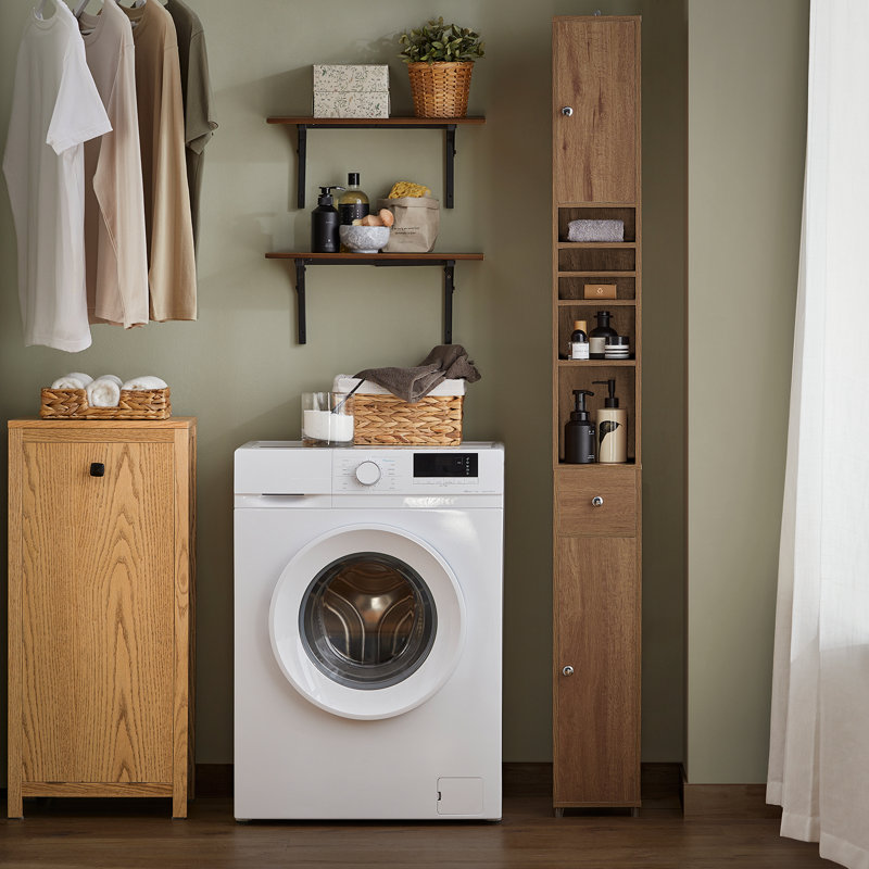 Munford Freestanding 20cm W Linen Cabinet, Dark Wooden Effect