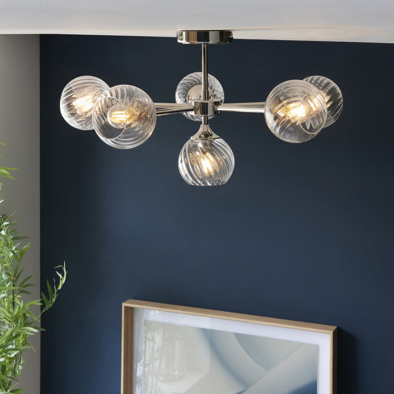 Londino Semi Flush Mount, Bright Nickel Plate/Clear