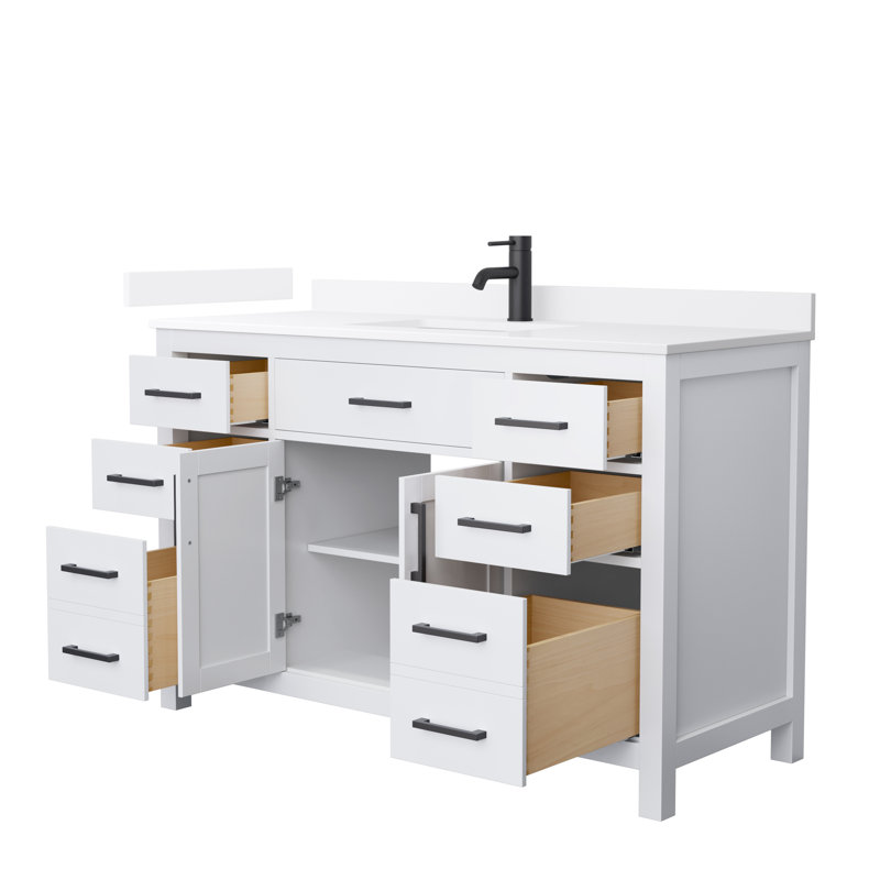 Beckett 54" Freestanding Single Bathroom Vanity with Quartz Top, White, Matte Black, Giotto Quartz