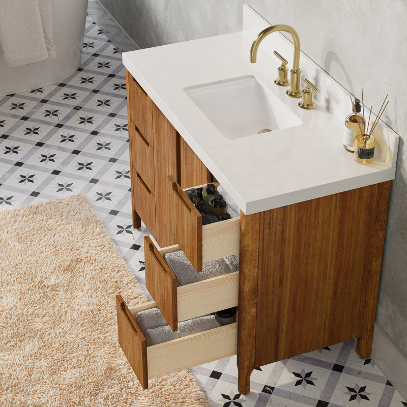 Sequoia 48 In. Single Sink Whitebrook Quartz Countertop Bath Vanity in Mango Wood, Mango Wood